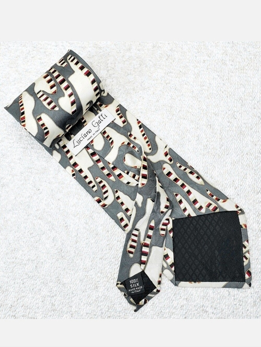 Luciano Gatti Silk Tie ITALY Retro Geometric Print 58" x 4" 100% Italian Silk